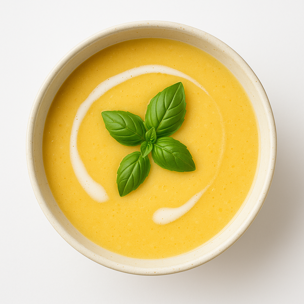 Sopa fría de melón con curry thai amarillo y albahaca