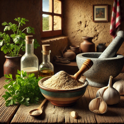 Condimento Allioli Savourshop, mezcla mediterránea para preparar allioli instantáneo con sabor tradicional.”