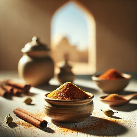 Condimento Árabe 30g en bol de cerámica — mezcla de especias del Golfo con tonos cálido